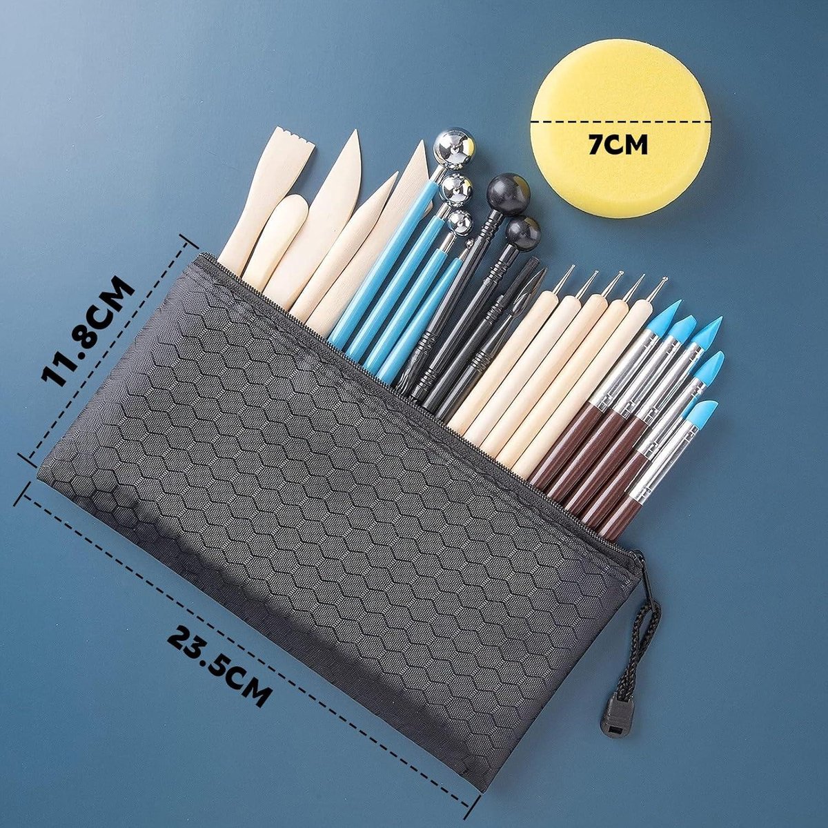 Ronte - Keramiek Gereedschap Kit Beeldhouwen Klei Modelleergereedschap - Set van 25 Stuks met Opbergzak voor Beginners en Professionals.