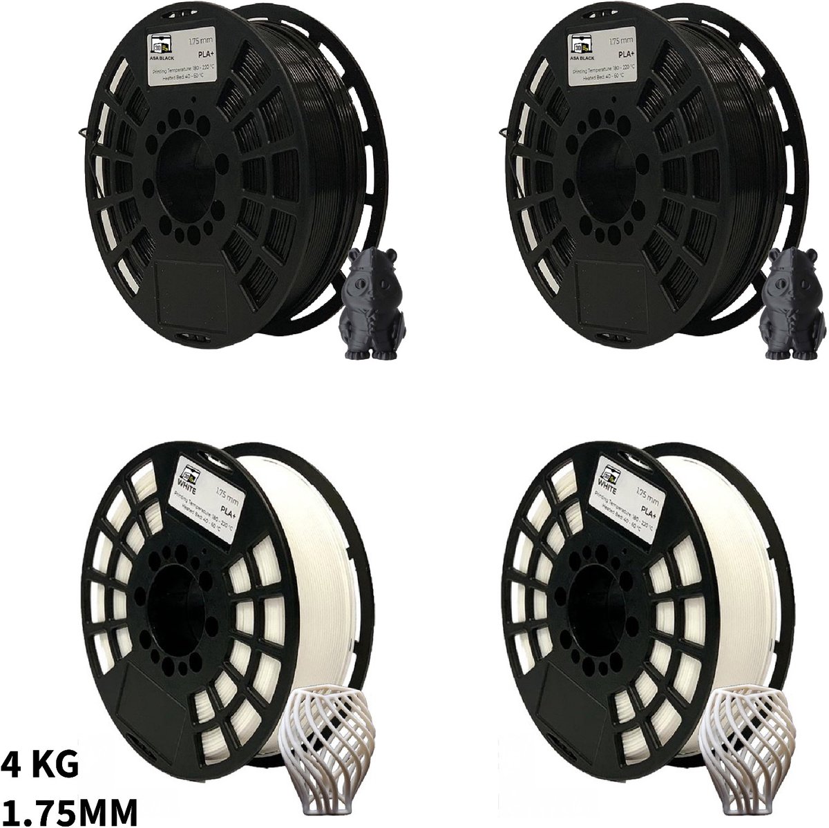 PLA+ Black & White Voordeelpakket 3D Printer Filament 1.75 mm - Hoge Kwaliteit en Duurzaam - Compatibel met Creality, Bambu Lab, Esun en Meer - Perfect voor Prototypes, Modellen en Accessoires - Professioneel en Thuisgebruik