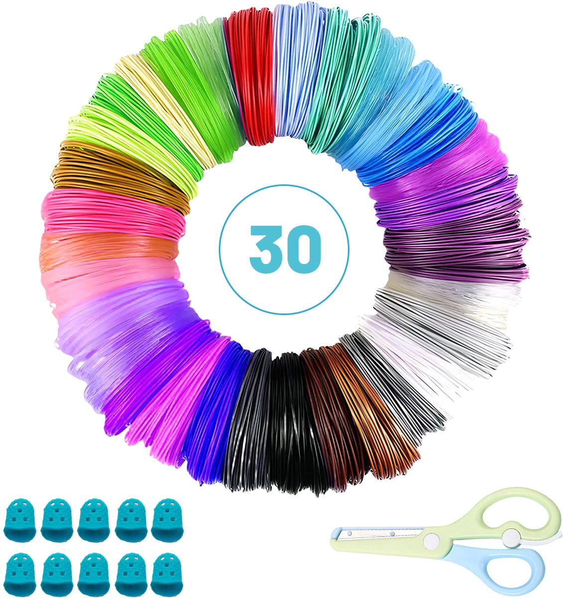 Sercano 3D Pen Vullingen - PLA Filament 150m in 30 Kleuren - 3D Pen Navulling 1.75mm - Geschikt voor Alle 3D Pen - 3D Pen Filament Starterspakket Inclusief Kinderschaar