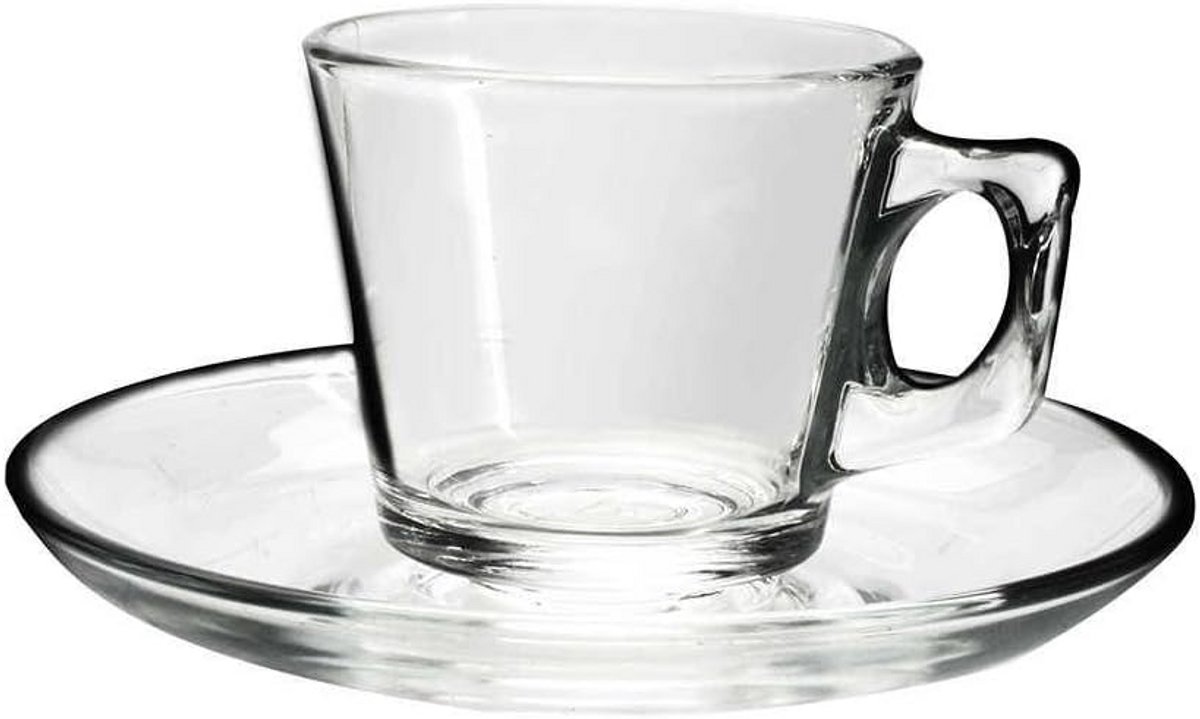 Set van 6 glazen tazzine met schoteltjes, 11,5 cm