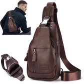 OKWISH Lederen Schoudertas - Crossbody Tas van Rundleer - Met Metalen Sluiting - Compact en Elegant - Bruin