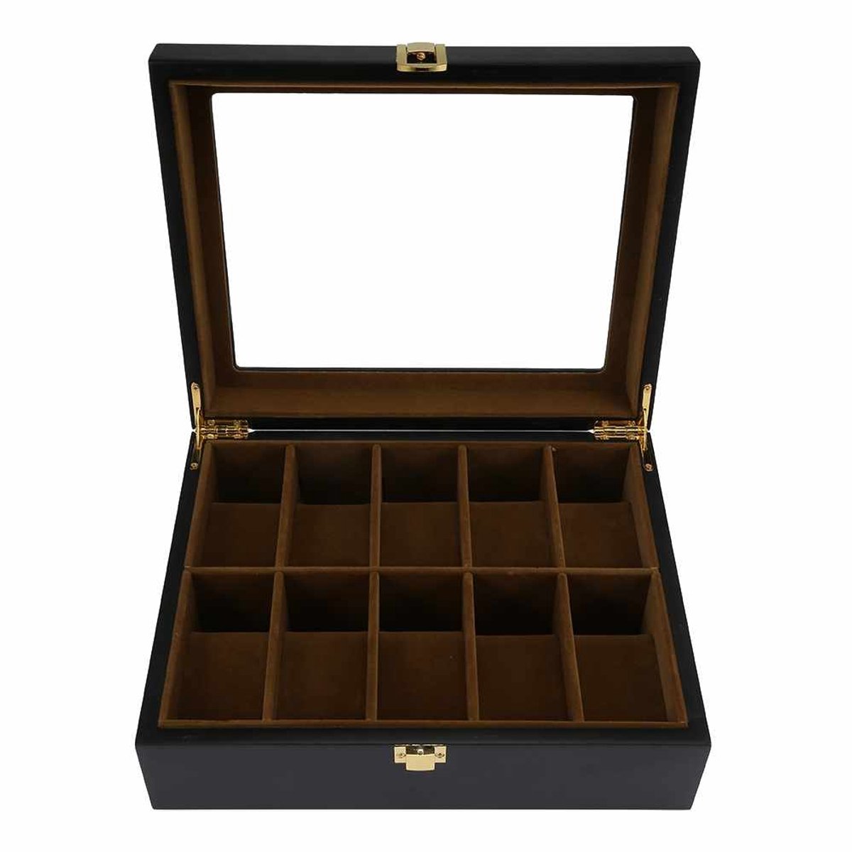 Gigicial Houten horlogekist - Horlogegeschenkkist - Prachtige houten constructie met 10 compartimenten en uitneembare pads - 1 stuk - Zwart