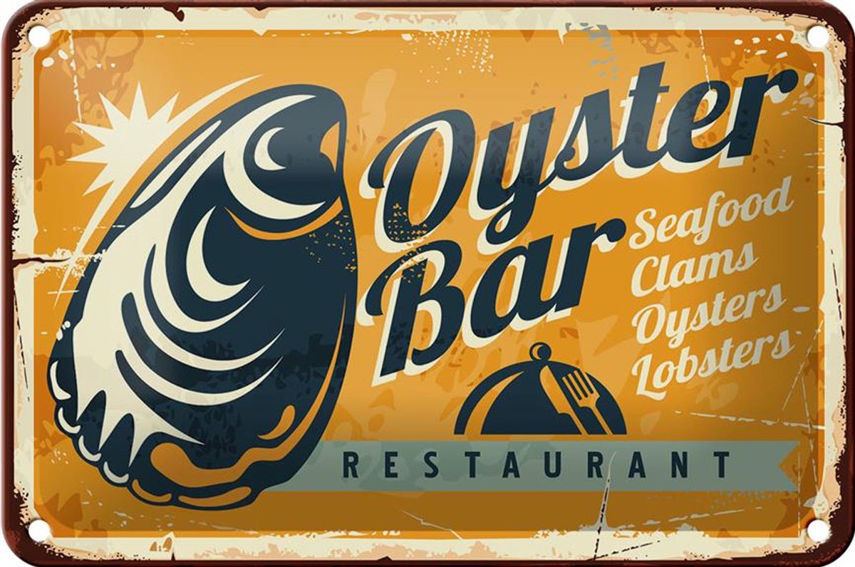 Blechschild Retro 18x12cm Oyster Bar Seafood Restaurant
