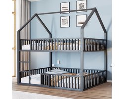 STILVORA Stapelbed 140×200 – Kinderbed met Treppe, Veiligheidshekje en Loft-Design – Metaal – Zwart