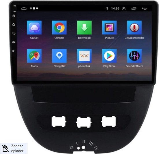 Apple CarPlay 10 inch touchscreen navigatie met achteruitrijcamera voor Toyota Aygo, Citroën C1, Peugeot 107