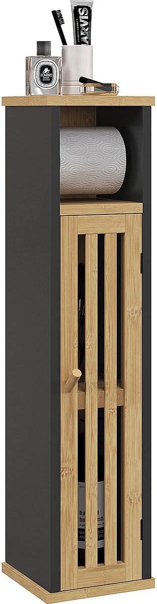 HOMCOM-Badkamerkast-Hout-18x18x75cm-Zwart