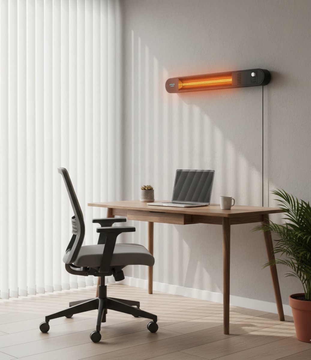 Infrarood Halogeen Terrasverwarmer Altameubel PowerGold Pro 2000W – Wandmodel – 84.5×16×21 cm – IP55 Waterdicht – 3 Warmtestanden – Afstandsbediening – Voor Binnen & Buiten
