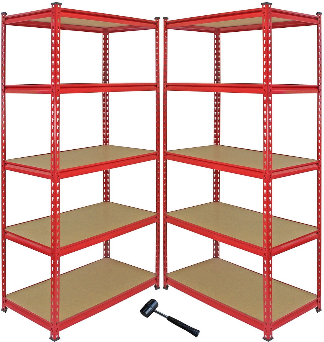 Z-Rax hoekrek + 2 rekken, 3975 kg capaciteit, rood staal met MDF