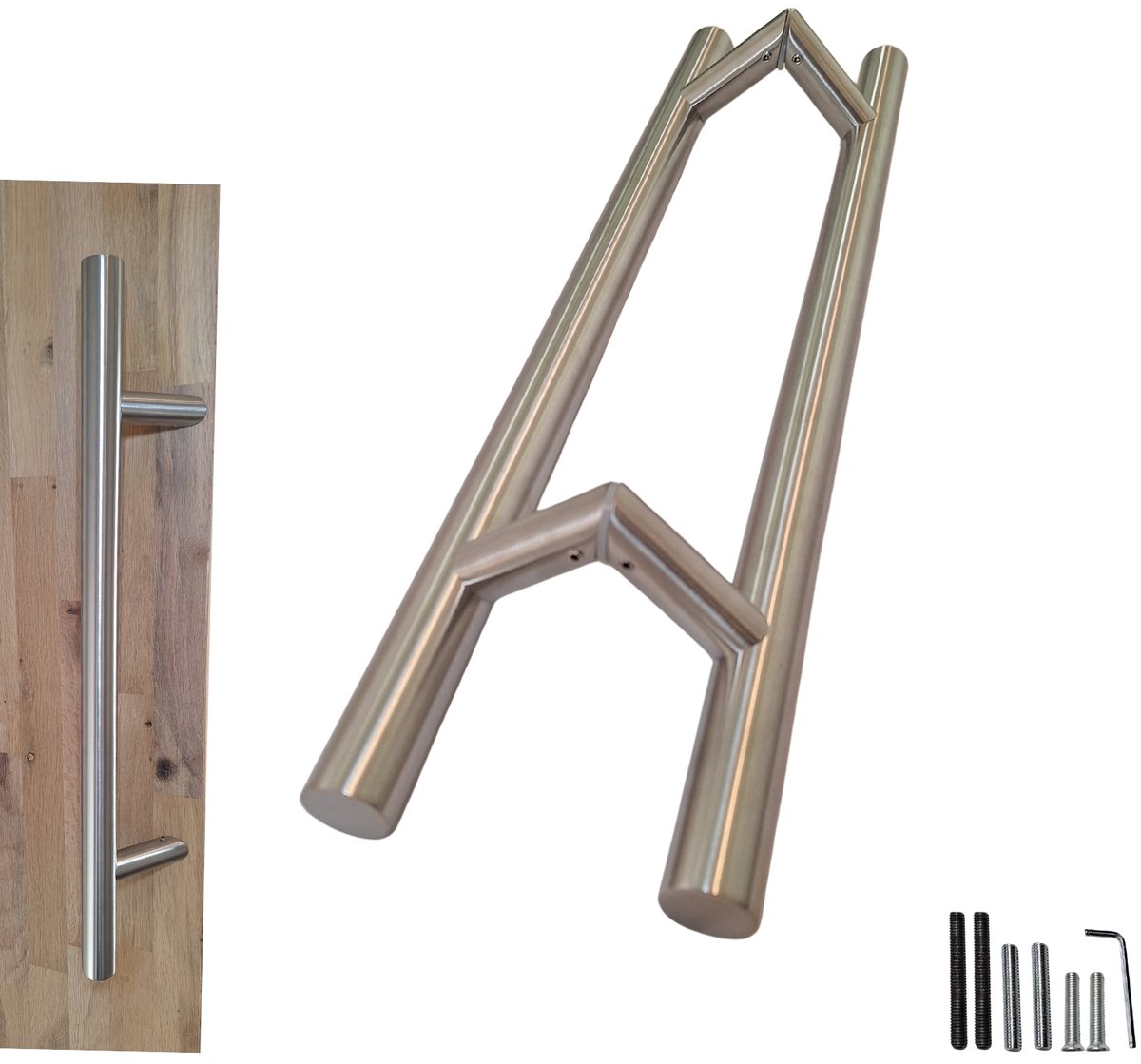 Hoexs Deurgreep RVS - 60 cm – Set van 2 – 45° - Zilver – Hartafstand 40 cm - incl. bevestigings materialen