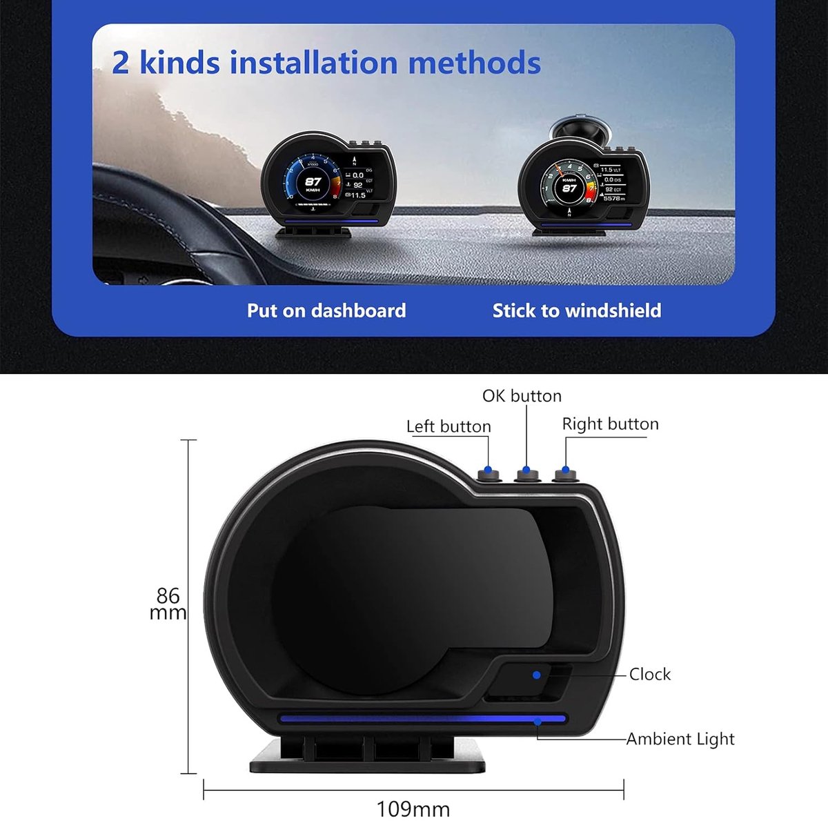 WiiYii Head Up Display P6 - OBD2/GPS thumbnail 2