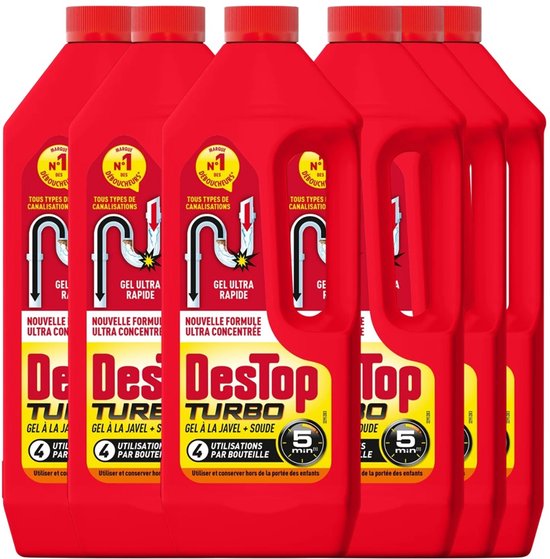 Déboucheur Turbo Destop 1L – Mega Pack – 6 pièces