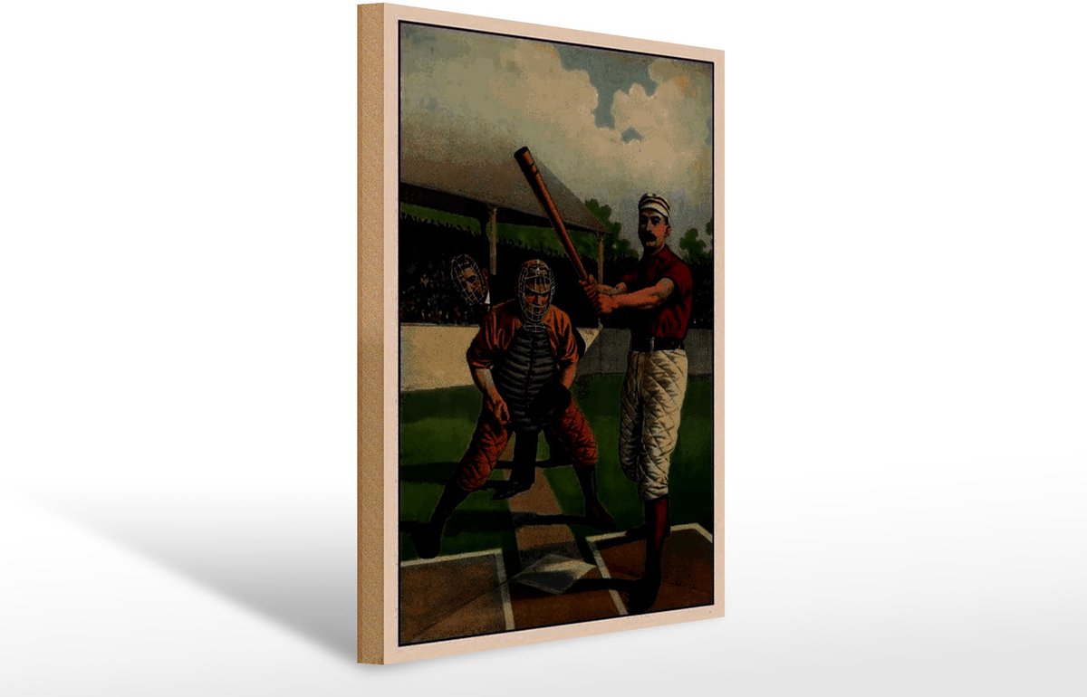 Holzschild Retro 30x40cm Baseball USA Schlagmann