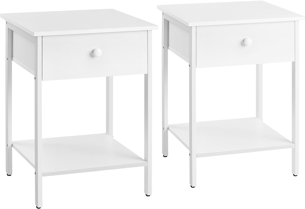 Bijzettafels – Set van 2 – Met lade en plank – Mat wit