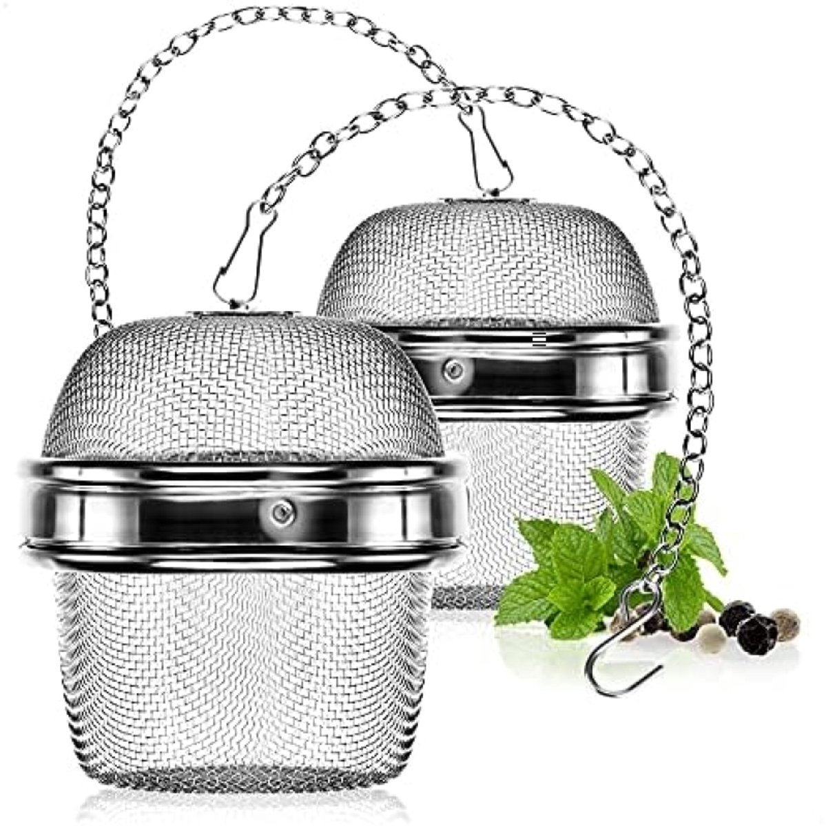 Duo thee-infusers van metaal - fijnmazige theefilters met handig ketting