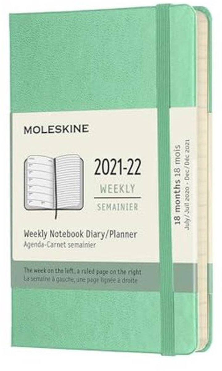 Weekly Planner 2021-2022, 18 maanden, Pocket formaat, IJs Groen, Hardcover, 3.5 X 5.5