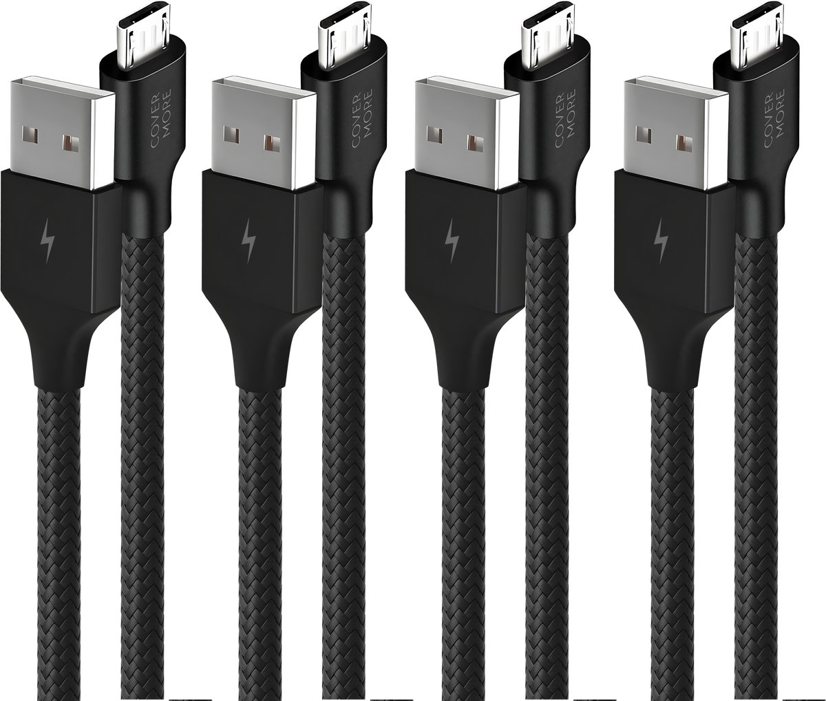 Voordeelbundel Micro usb kabels - 1m - 4 stuks - 5v 2.4a - Oplaadkabel - Stevig - Zwart