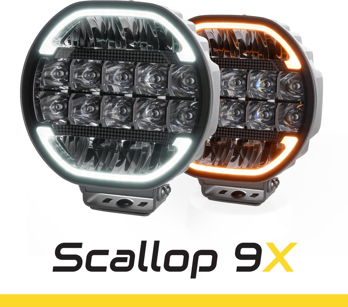 SKYLED Scallop Dynamic 9X 9 inch Led Verstraler met positielicht wit/amber dynamic 15.000 Lumen 180 watt IP69K 680 meter bij 1 lux