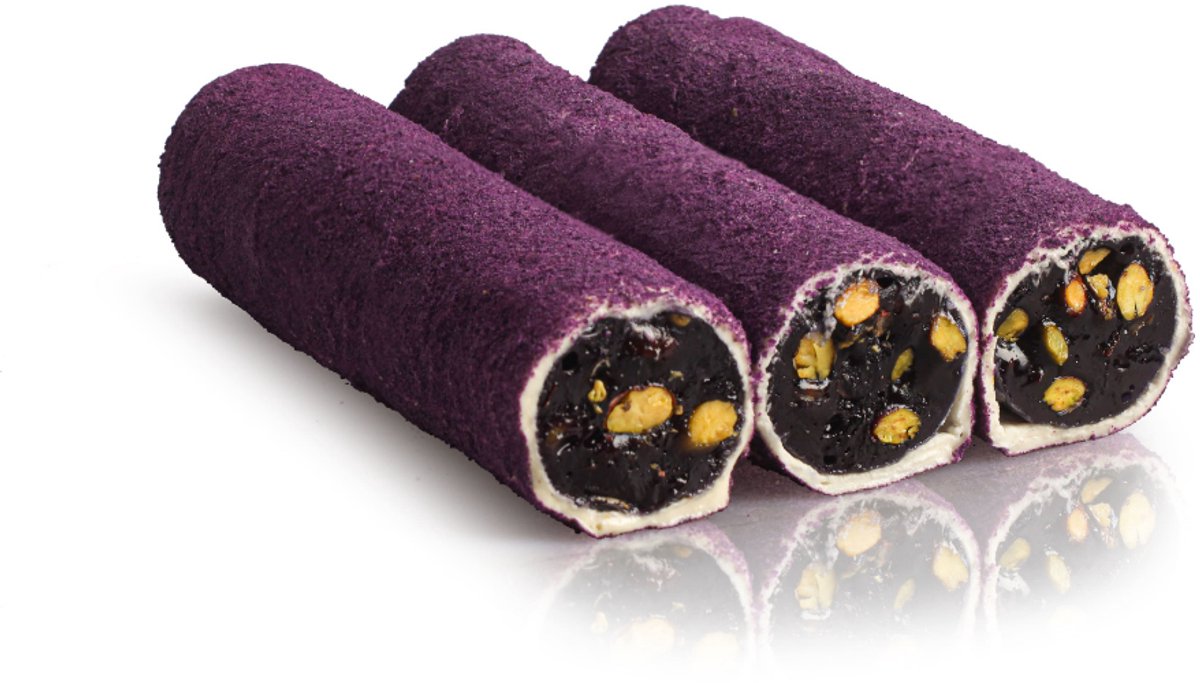 Zwarte Moerbei Pistache Wrap Turks Fruit ( Handgemaakt ) 250 g - Karadutlu Antep fistikli sarma lokum Turk lokumu ( El Yapimi ) - Black mulberry pistachio wrapped Turkish delight ( handmade )