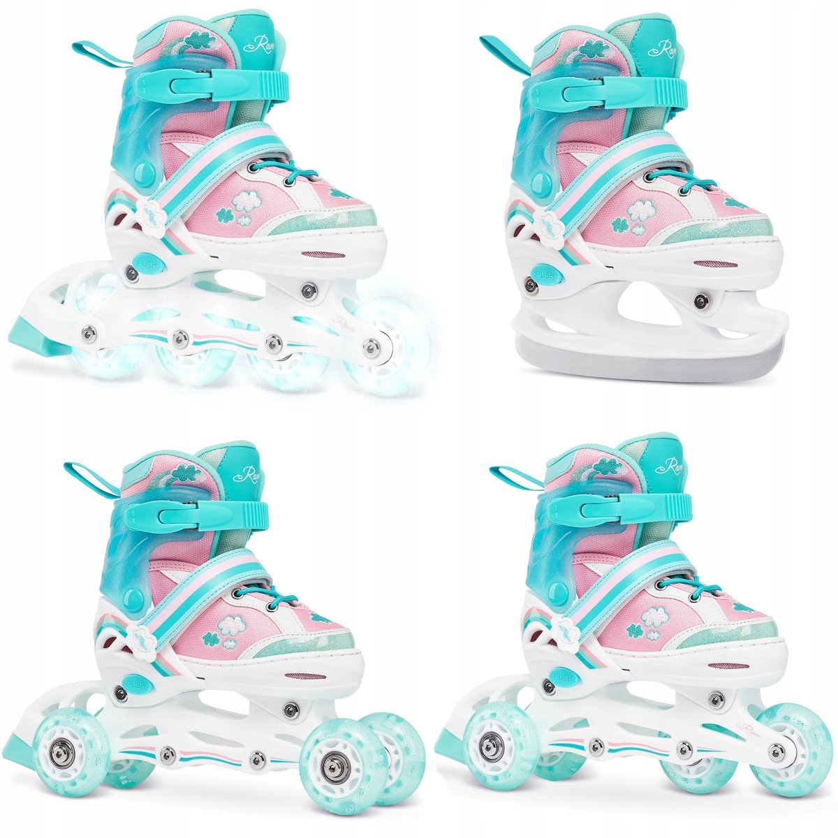 Raven Zoya 4-in-1 Kinderrolschaatsen/Schaatsen LED Blauw