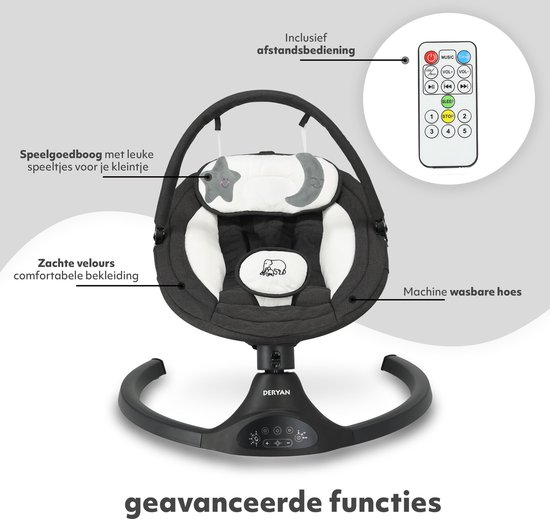 Deryan Baby Elektrische Wipstoel - Schommelstoel - Bluetoothfunctie,Speaker en Afstandsbediening - Zwart — afbeelding 5