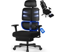 Hiaonyx bureaustoel met voetensteun–Ergonomische bureaustoel voor Volwassenen–6D Armleuningen–3D Hoofdsteun–Drievoudige Rug-en Lendensteun–Verstelbare Rugleuning tot 160°-Zwart