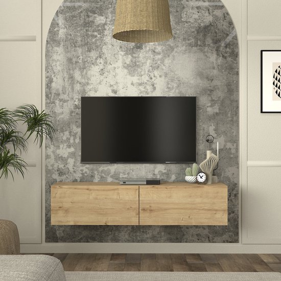 Meuble TV suspendu Nolven, 135x32x30 cm, couleur chêne [en.casa]