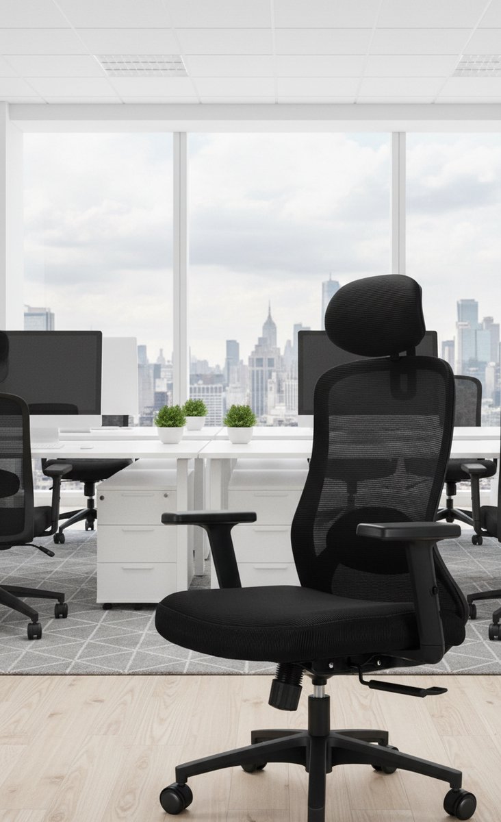 Ergonomische Bureaustoel met 4D Lendensteun, - Lendensteun, Verstelbare Hoofdsteun, Ademend Mesh, - Medahomestore