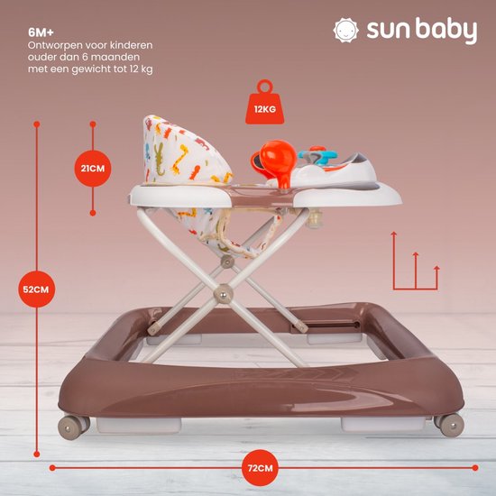 sun baby Loopstoel, baby walker vanaf 6 maanden, verstelbare hoogte, rubberen wielen - Wit met krokodillenprint van Merkloos — afbeelding 2