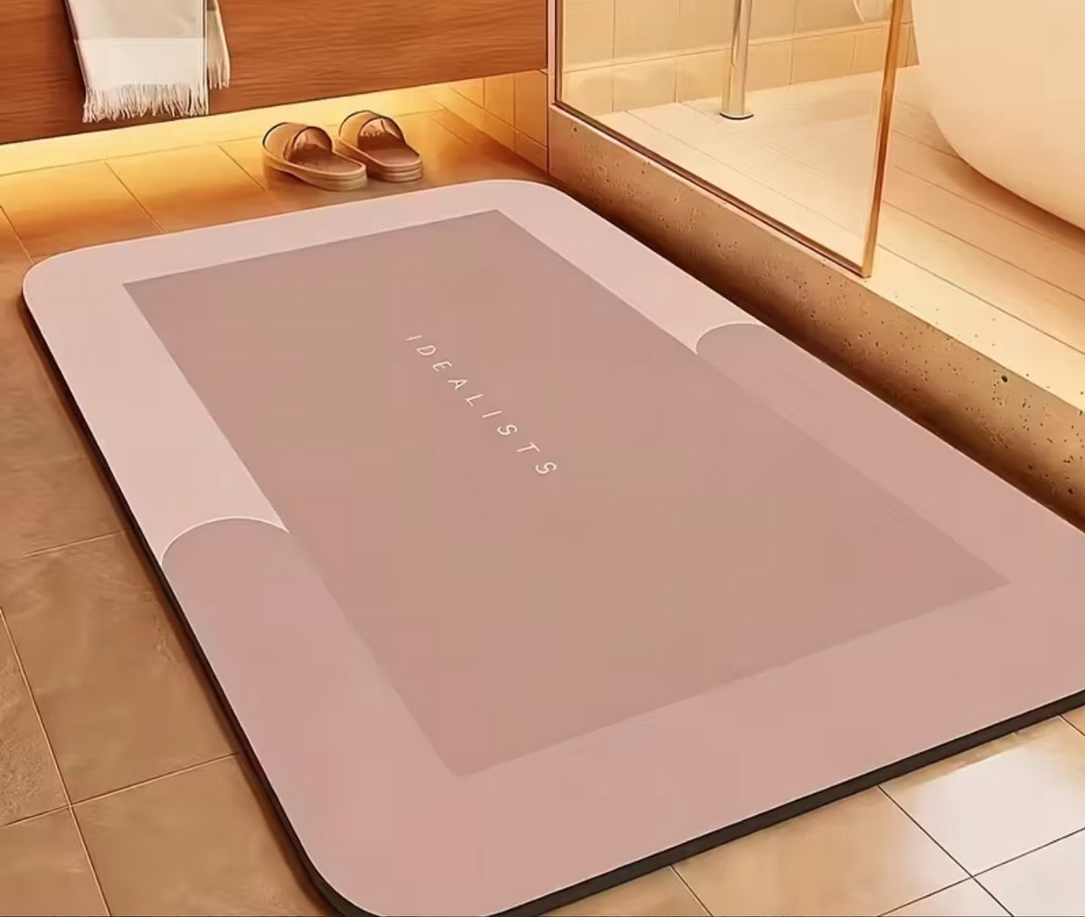 Super Absorberende Diatomee Badmat – Sneldrogend & Antislip – Zachte Comfortabele Badkamermat – Machinewasbaar – 50x80 cm – Roze