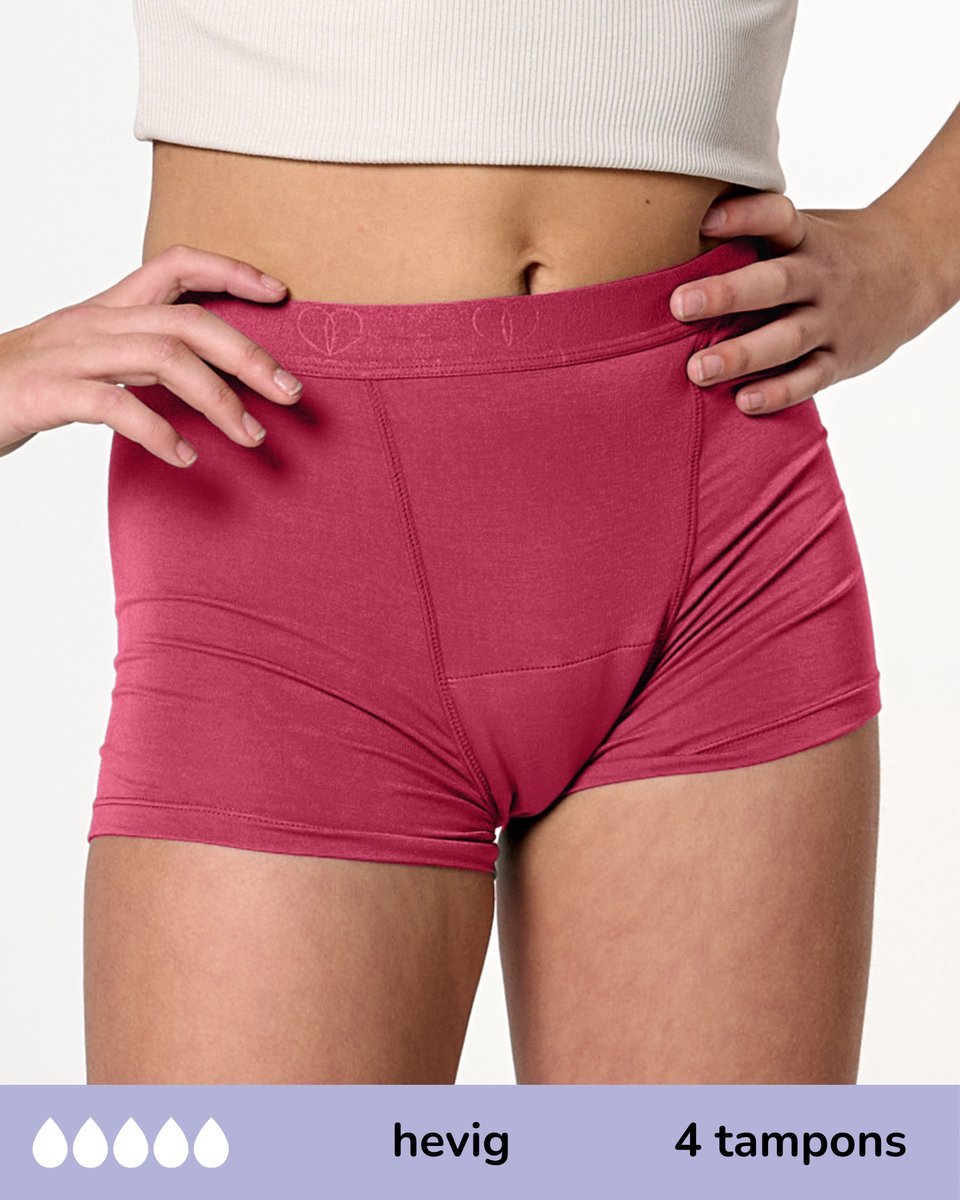 Moodies menstruatie ondergoed tiener - Bamboe Boyshort - hevig kruisje - maat 140-146 (XXS) - ruby roze