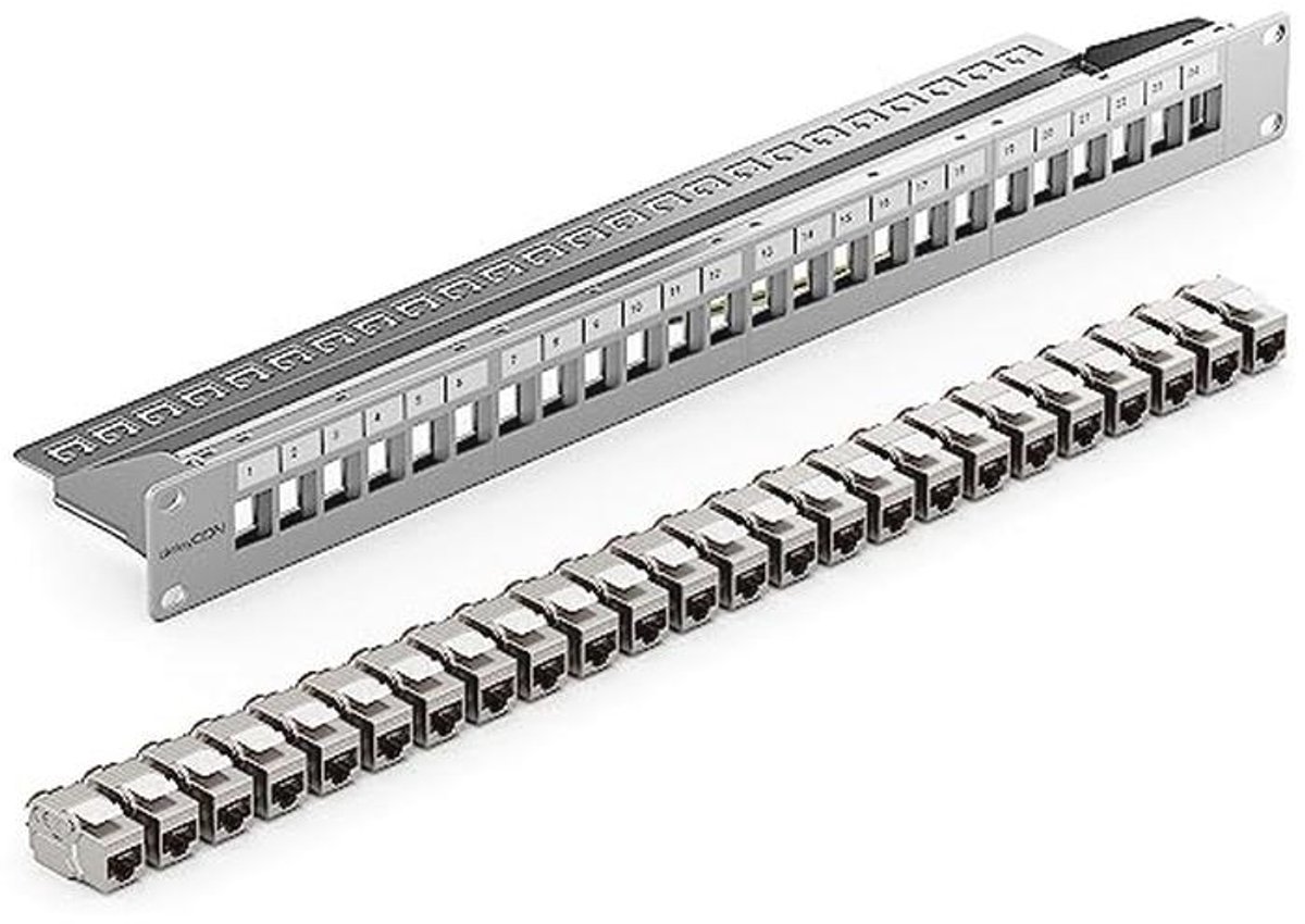 24 Port CAT 7 Patch Panel met Keystone Modules - 10 Gbit/s Netwerkoplossing voor Rackinstallatie