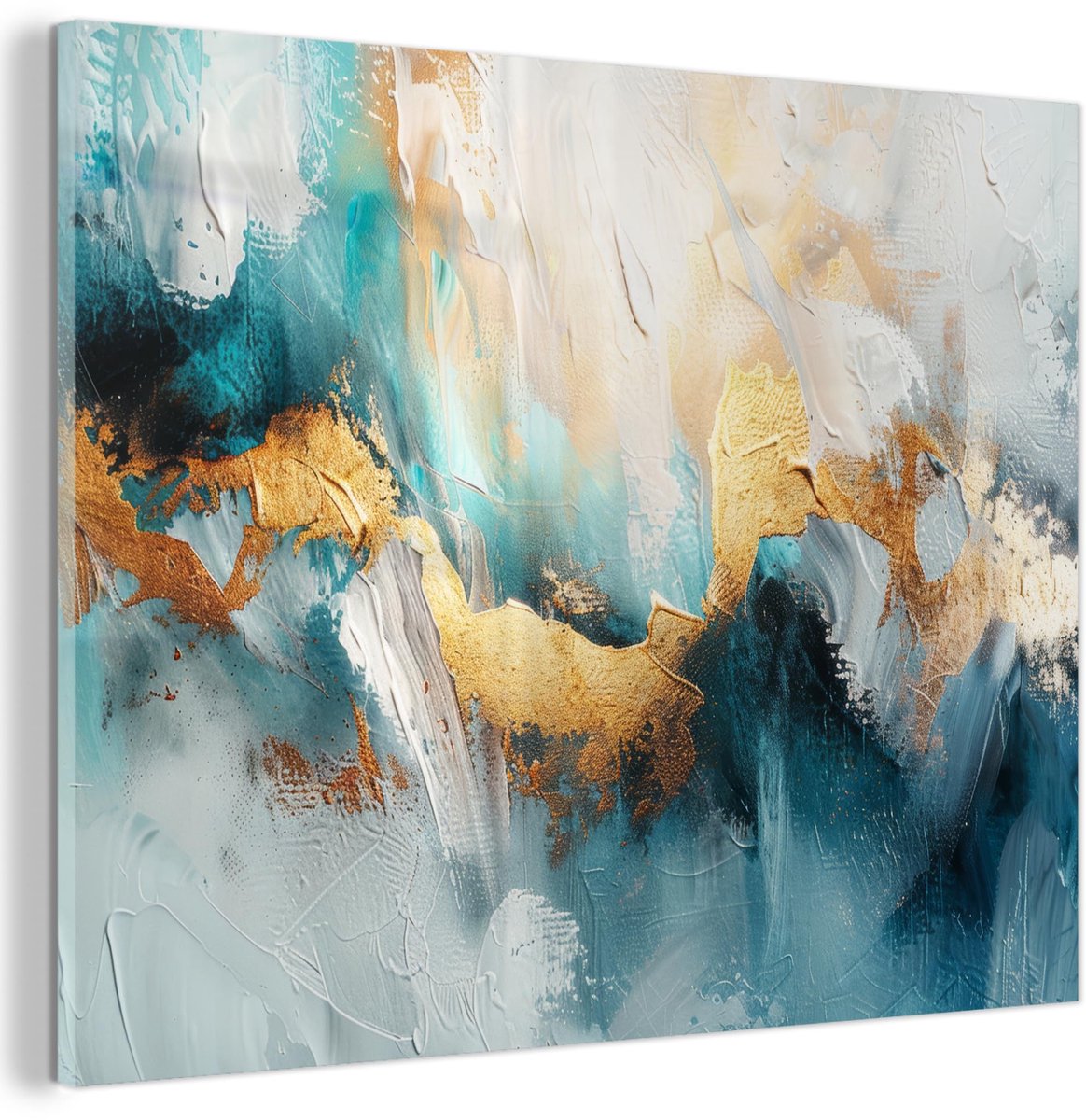 Unyqoos Moderne wanddecoratie in goud en blauw voor elke ruimte 40 x 30 cm