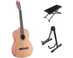LaPaz C30N klassieke gitaar 4/4-formaat naturel + statief + voetenbank
