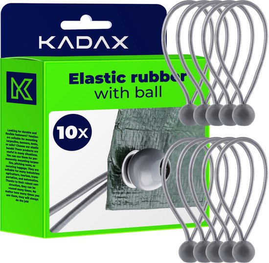 KADAX Dekzeilhouder, weerbestendige zeilspanner, zeilrubber, expanderlussen, spanrubbers voor tenten, zeilen, trampolines, caravans (grijs/ballen/10 stuks)