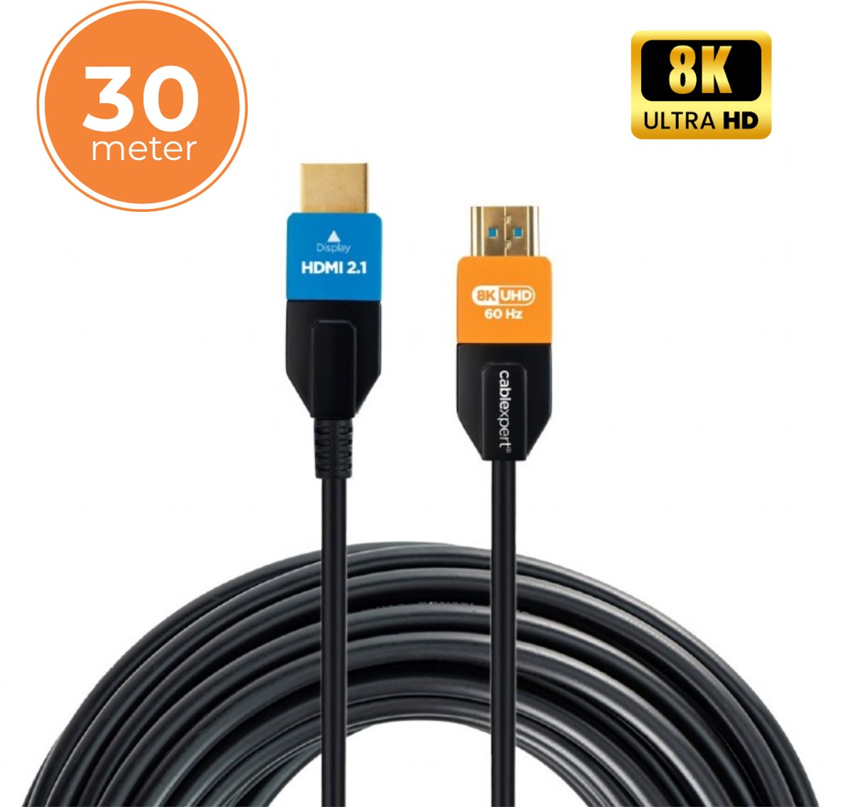 HDMI 2.1 Ultra High Speed Kabel - AOC Glasvezel - 30 meter - 8K60Hz - eARC - Glasvezel met Ethernet - Gembird