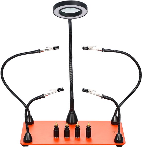 VEVOR Soldeerhulp derde hand, magnetisch soldeerstation, 4-armig handgereedschap, met schroefstok, 3-voudige led-vergrotingslamp, 4 printplaathouders en 360 graden heteluchtpistoolhouder VEVOR Soldeerhulp derde hand, magnetisch soldeerstation, 4-armig handgereedschap, met schroefstok, 3-voudige led-vergrotingslamp, 4 printplaathouders en 360 graden heteluchtpistoolhouder