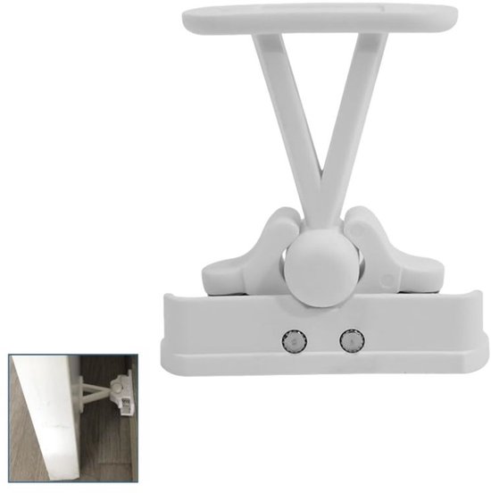 Witte caravan deurstopper met T-montageclip.