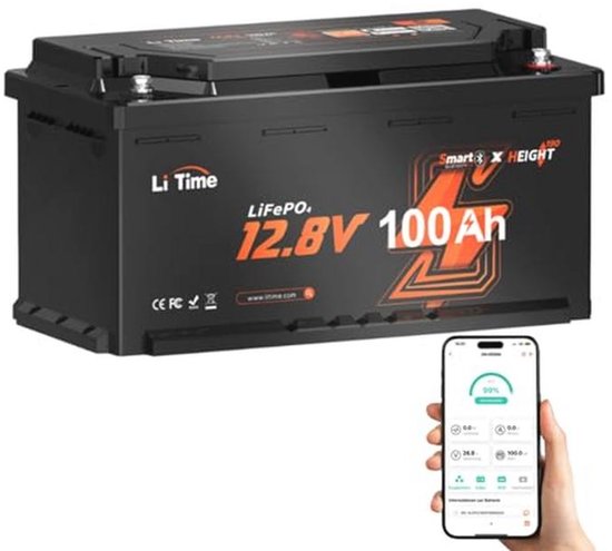 12V 100Ah LiFePO4 Accu met 100A Smart BMS en Bluetooth