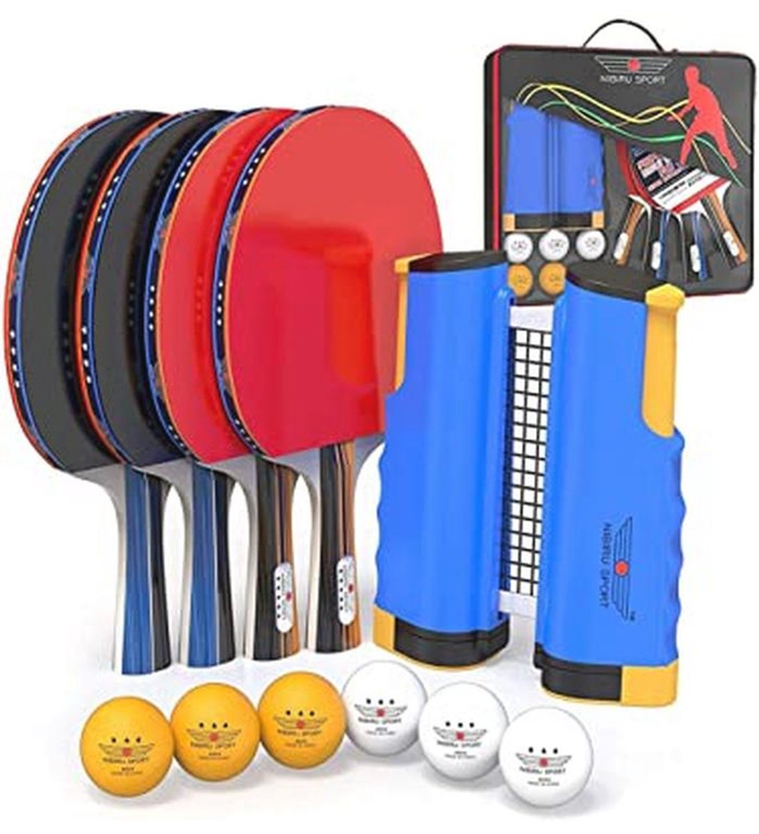 Professionele Pingpongpeddelset met Intrekbaar Net en Tafeltennisballen