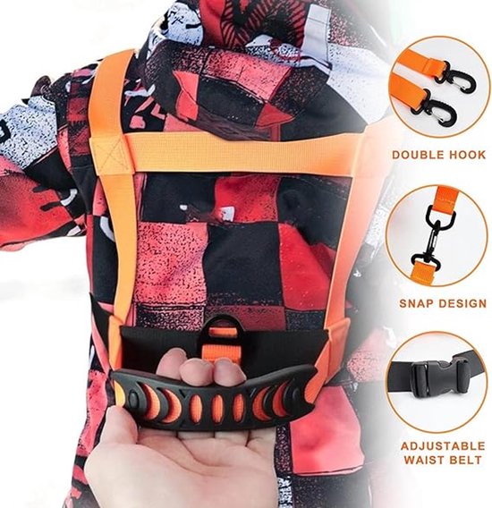 Kinderskiheupgordel - Kinderski- en snowboardgordel - Veiligheidsgordel voor skitraining - Met afneembaar sleeptouw en gemakkelijk te trekken handvat - Geschikt voor beginners - Schaatsen, skateboarden, snowboarden, skeeleren, fietsen (oranje) van Merkloos — afbeelding 2