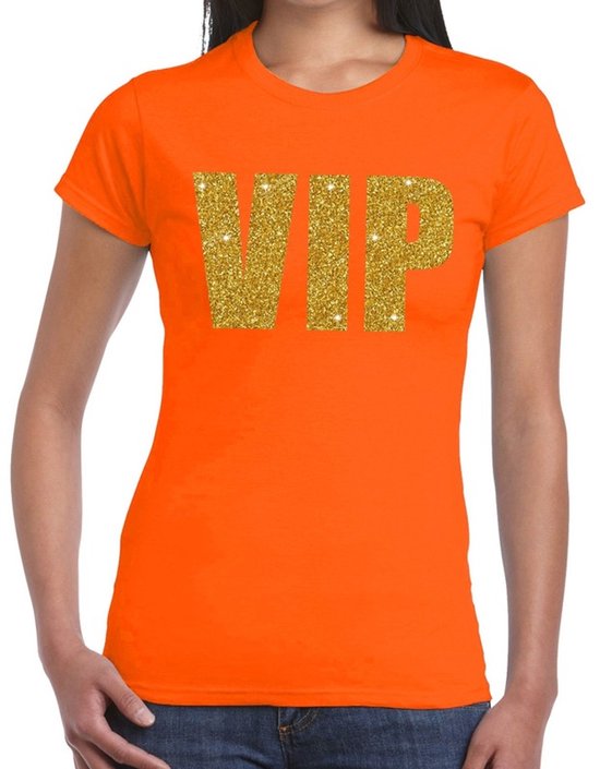 T-shirt texte or pailleté VIP femme orange - chemise femme VIP - vêtements orange 2XL