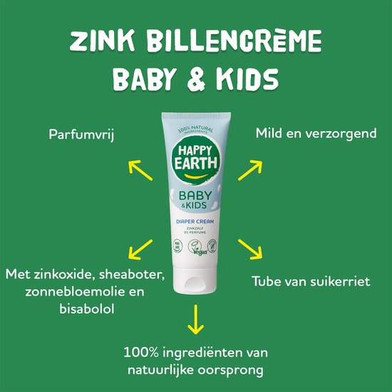 Happy Earth Baby & Kids 100% Natuurlijke Zink Billencrème - Babyverzorging - Met plantaardige huidverzachter - Geschikt voor pasgeborenen - Microplasticvrij - 6 x 75ml - Voordeelverpakking van Merkloos — afbeelding 2