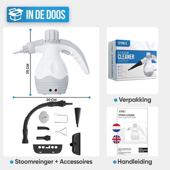 Strex Stoomreiniger Extra Krachtig - 1200W - 4bar - Alles-in-één Multifunctionele Handstomer - Vlekkenreiniger - Voor Vloer / Tapijt / Badkamer / Zetel / Textiel / Meubels Auto Bank Matras / Bekleding
