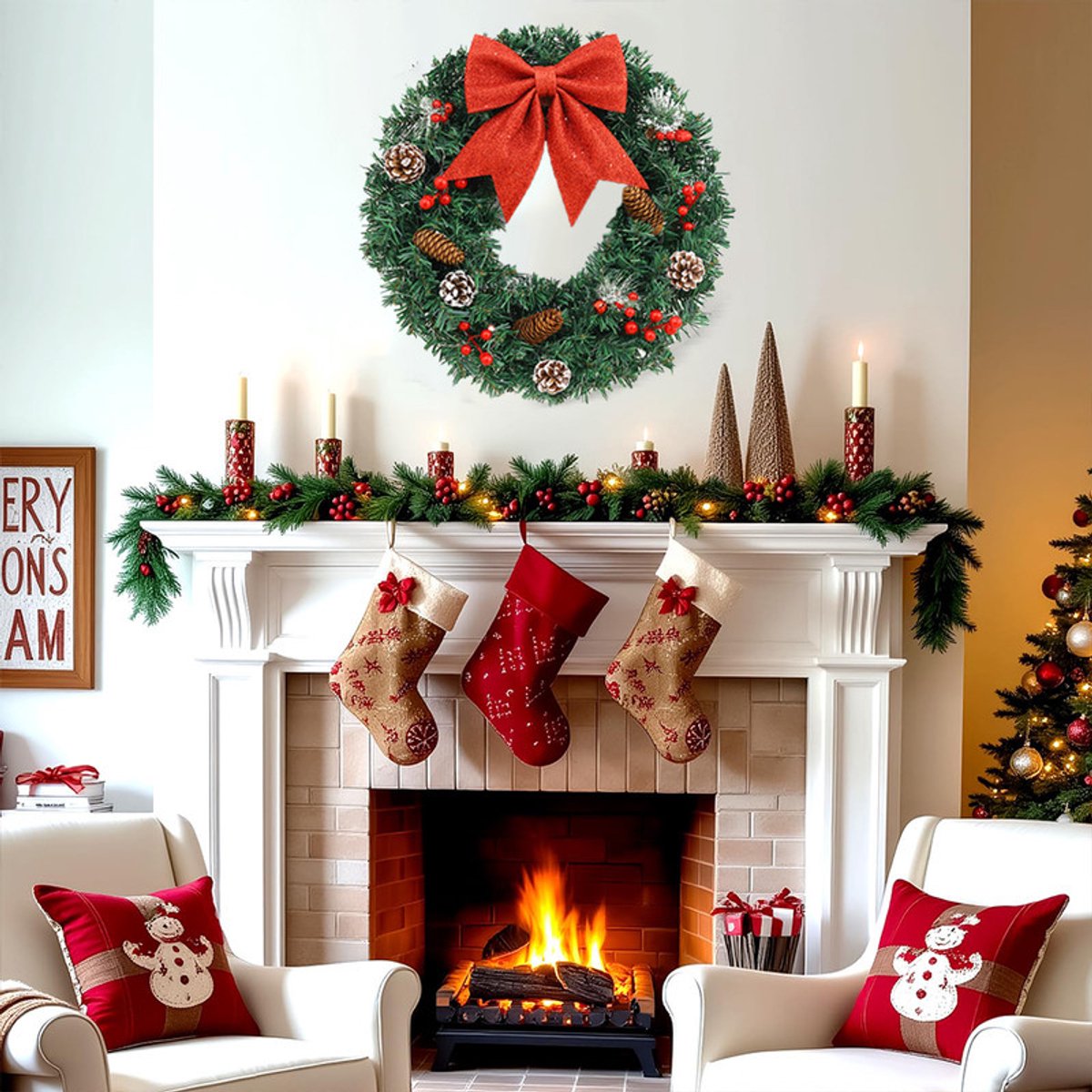 Kerstkrans met wijnranken - 40 cm - Decoratieve kerstkrans voor aan de deur - Kerstkrans - Kerstkrans ornament - Kerstkrans met wijnranken - Geschikt voor voordeuren, ramen en feesten – foto 2