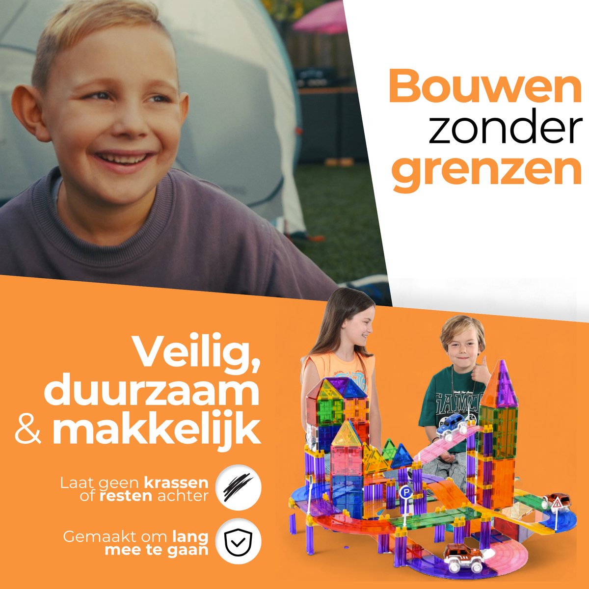 Magna Minds - Magnetic Tiles racebaan - Zelfrijdende auto - Magnetisch Speelgoed – 78 stuks - Constructie speelgoed - Magnetische tegels - Montessori speelgoed - Magnetic toys - Magnetische bouwstenen - Speelgoed Kinderen — afbeelding 6