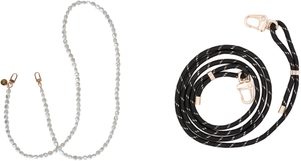 xoxo Wildhearts Telefoonkoorden Pearlfection lang + Black – geschikt voor iPhone / Samsung