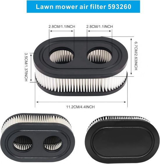 Luchtfilters voor grasmaaier 593260, met koolstofvoorfilter, 4-pack vervangende luchtfilters, compatibel met Geschikt voor Briggs & Stratton-seriemotoren 798452 798339 334404 4247 5432 5432k 09P00 09P702 550E 500EX van Merkloos	 — afbeelding 4