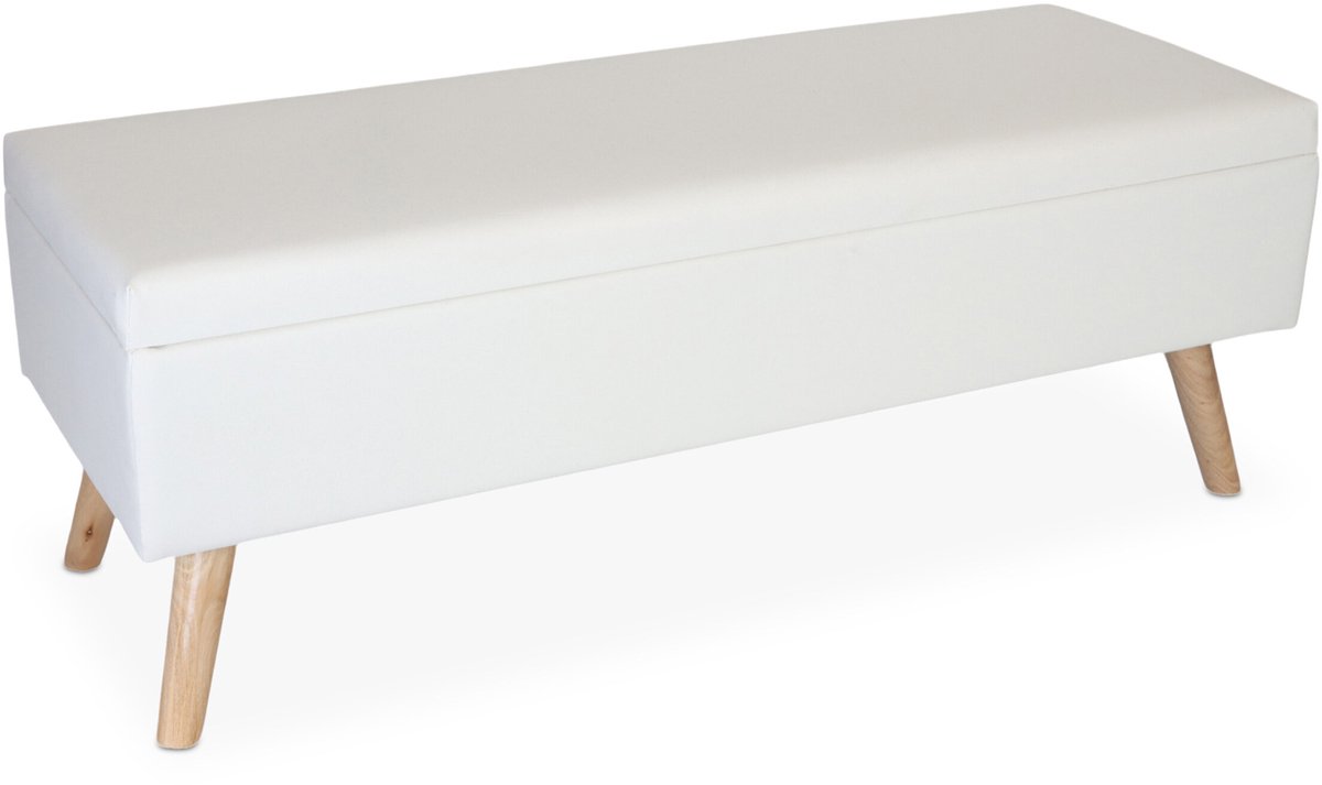 Zitbank met opbergruimte - 40x110x40 cm - kunstleer - wit