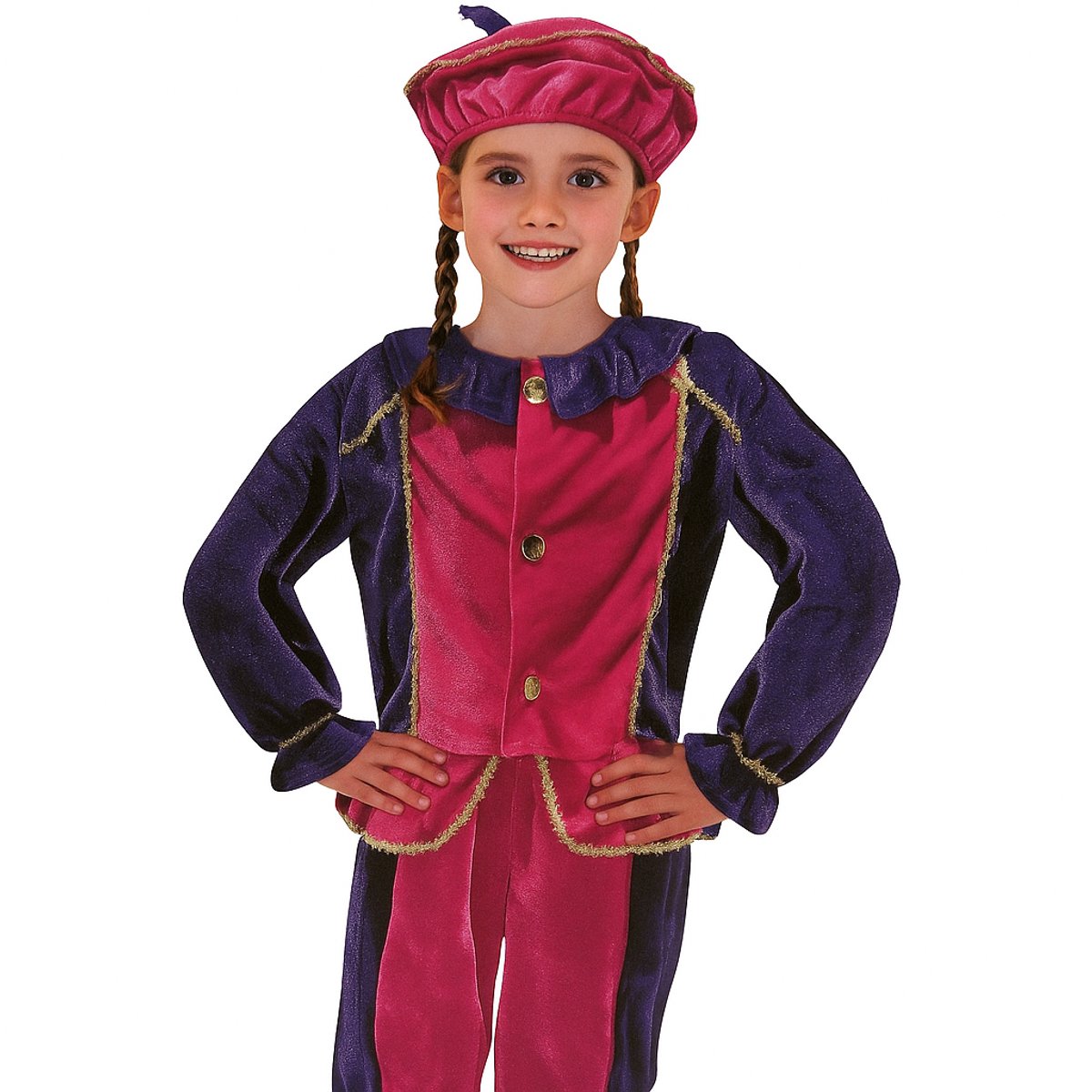 Pietenpak Kind 4-6 Jaar – Roze Paars – 3-Delig Pieten Kostuum met Muts – PartyFX Verkleedkleding