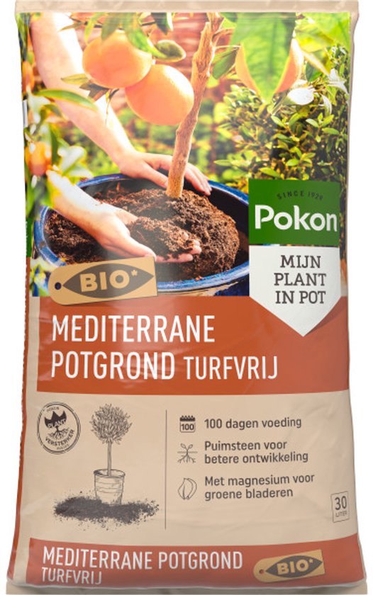 Pokon Bio Mediterrane Potgrond Turfvrij - 30L - Biologische potgrond - 100 dagen voeding